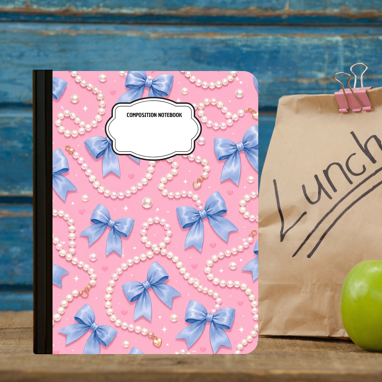 Composition Notebook - Blue Bows and Pearls