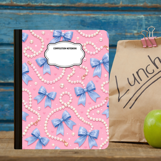 Composition Notebook - Blue Bows and Pearls
