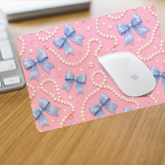Mouse Pad - Blue Bows and Pearls