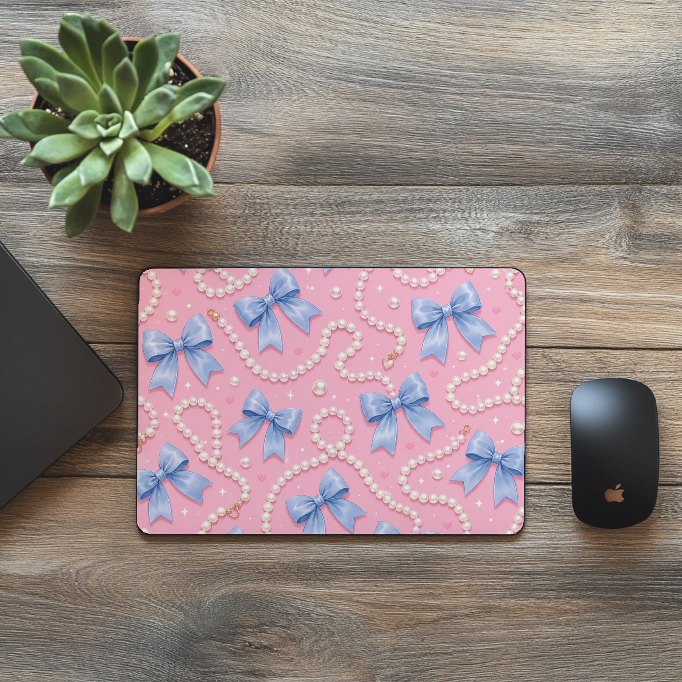 Mouse Pad - Blue Bows and Pearls