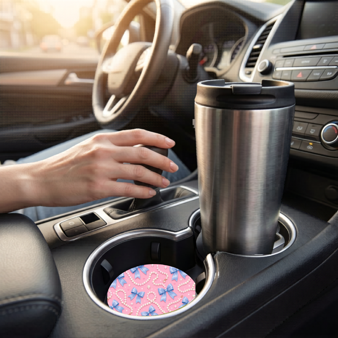 Car Coaster - Blue Bows and Pearls