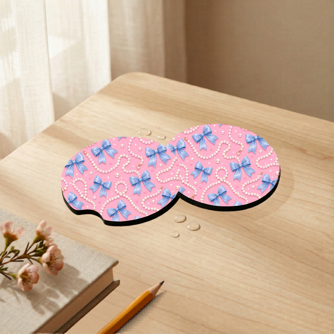 Car Coaster - Blue Bows and Pearls