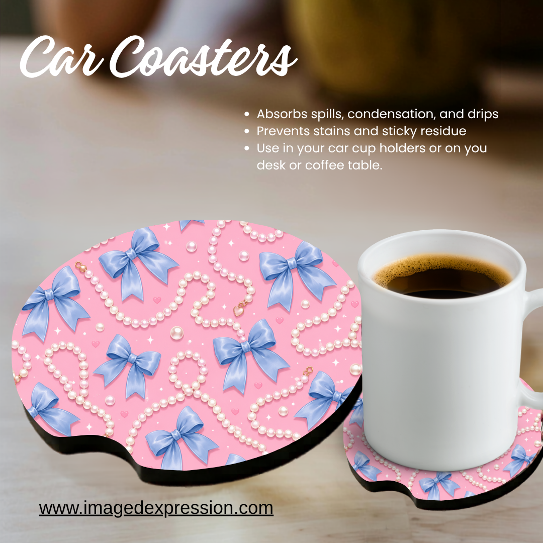 Car Coaster - Blue Bows and Pearls